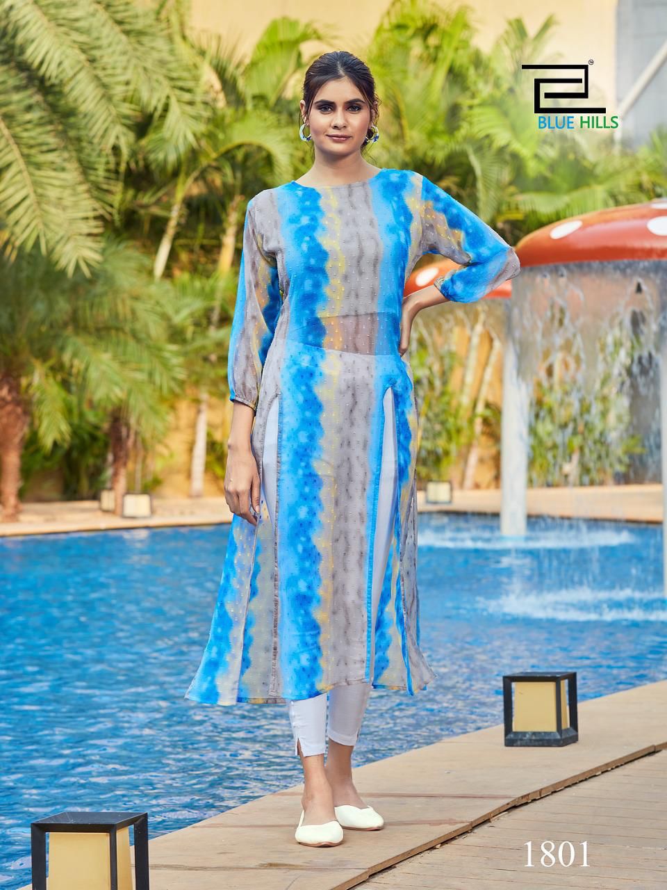 Blue Hills Slit Printed Regular Wear Georgette Designer Kurti Collection